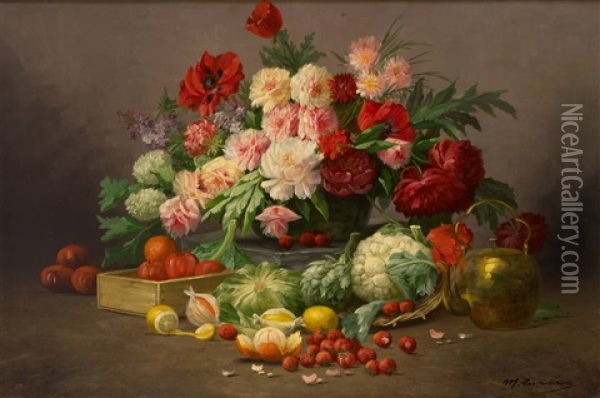 Nature Morte Aux Fruits, Legumes Et Fleurs Oil Painting - Max Carlier