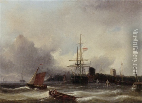 Shipping Near Dordrecht Oil Painting - Christiaan Lodewijk Willem Dreibholtz