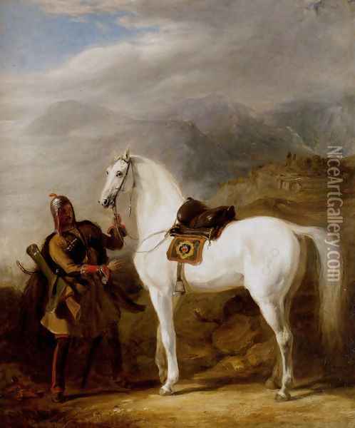 A Circassian chief preparing his stallion Oil Painting - Sir William Allan