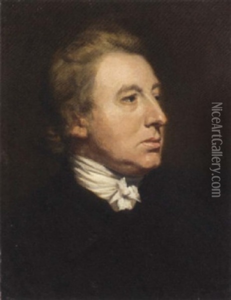 Portrait Of A Gentleman (edmund Burke?) In A Black Coat And White Cravatte Oil Painting - Thomas Beach