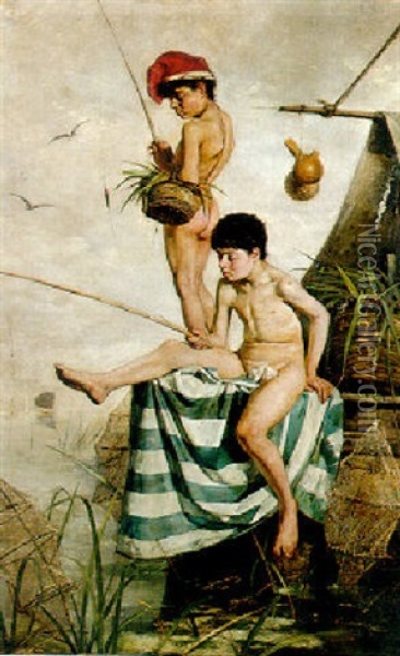 The Young Fishermen Oil Painting - Ernesto Valls Sanmartin