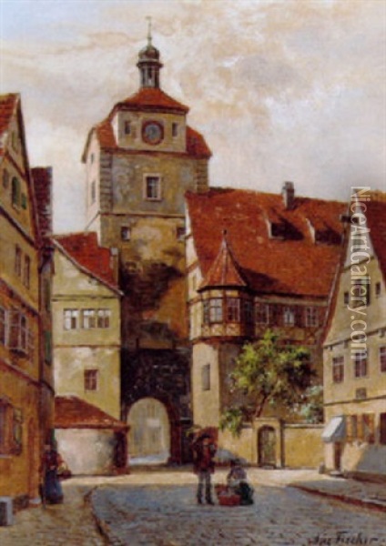Weiser Turm I Rothenburg Oil Painting - August Fischer