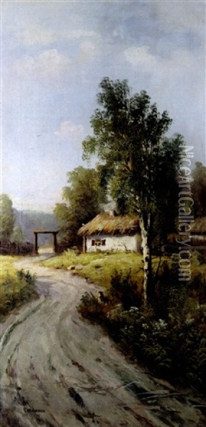 Der Dorfweg Oil Painting - Evgeniy Ivanovich Stolitsa