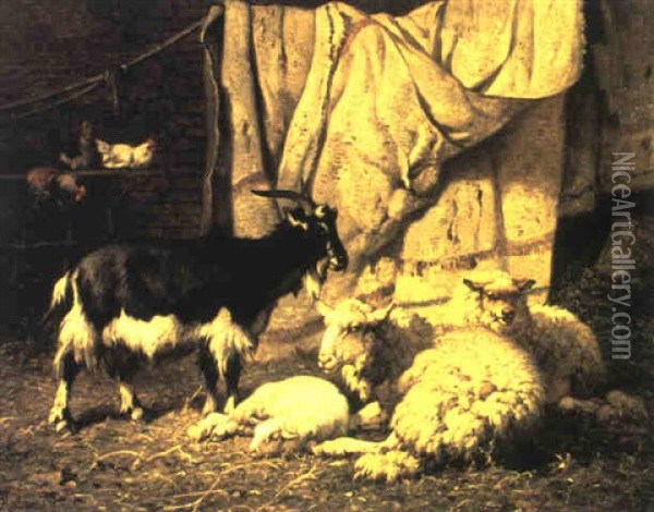 Moutons Et Chevre Dans Un Etable Oil Painting - Louis Robbe