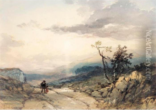 Figures On A Country Road Near Ambleside, Westmoreland Oil Painting - Thomas Miles Richardson