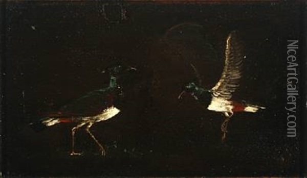 Two Lapwings Oil Painting - Johan Thomas Lundbye