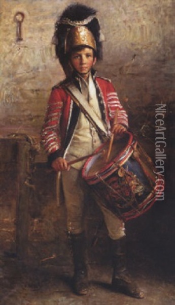 A Drummer Boy Of The Royal Scots Dragoons Oil Painting - George Williams Joy