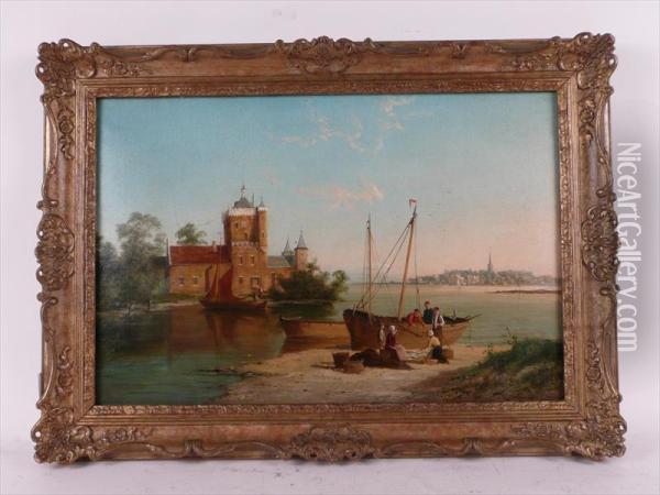 Dutch Harbor Scene Oil Painting - William Raymond Dommersen