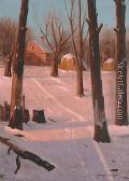 Winter Footsteps Oil Painting - Svend Rasmussen Svendsen