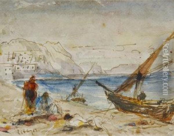 Sailing Boats & Coastal Scene (a Pair) Oil Painting - Edwin Hayes