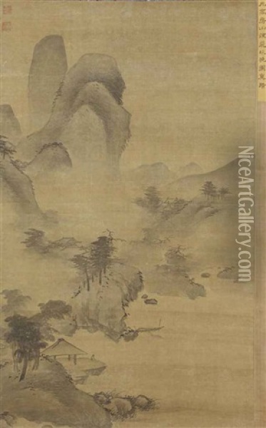 Un Paysage Lacustre Et Montagneux Emergeant D'une Brume Matinale D'automne Oil Painting -  Gao Kegong