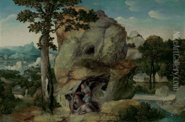An Extensive Landscape With Elijah And The Angel Oil Painting - Joachim Patinir