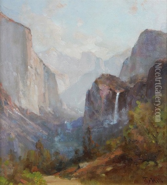 Bridalveil Falls, Yosemite Oil Painting - Thomas Hill