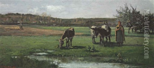 Anes Au Paturage Oil Painting - Camille Pissarro