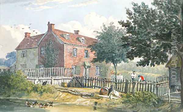The Exterior of a Farmhouse at Holbrook, Ipswich, Suffolk Oil Painting - J. P. Neale