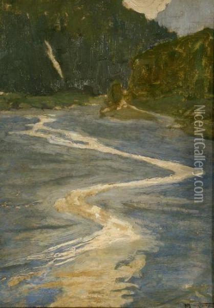 Paesaggio Con Fiume Oil Painting - Pietro Fragiacomo