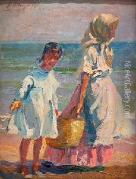 Jovenes En La Playa Oil Painting - Jose Mongrell Torrent