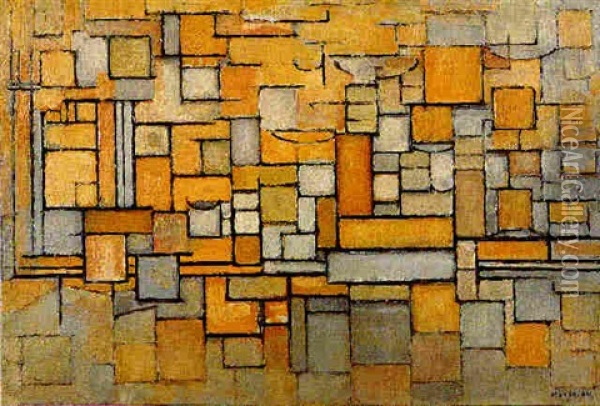 Facade In Tan And Grey Oil Painting - Piet Mondrian