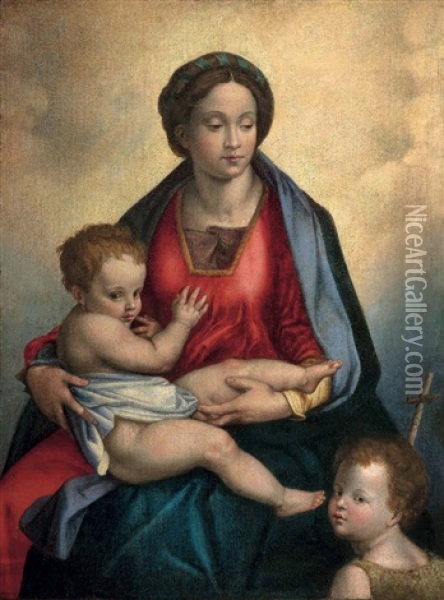Madonna Con Bambino E San Giovannino Oil Painting - Giovanni Battista Salvi (Il Sassoferrato)