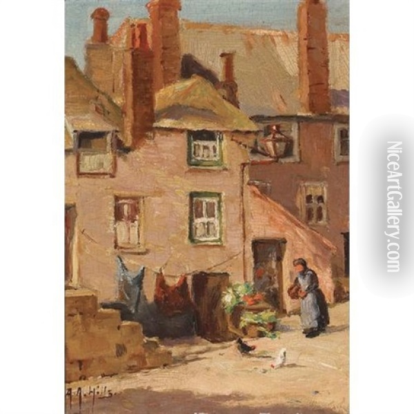 Old Houses, St. Ives, England (+ The Pink Shop, St. Ives, Cornwall; Pair) Oil Painting - Anna Althea Hills