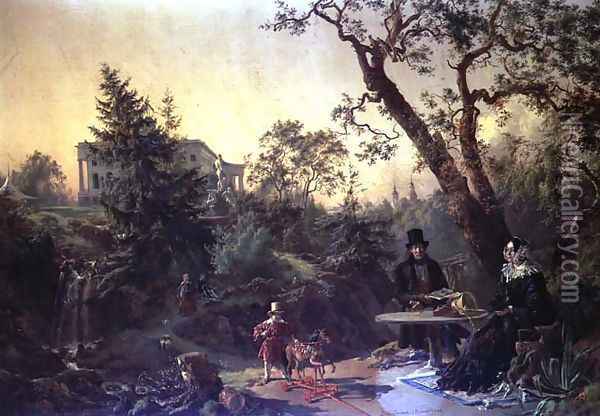 Family Group in the Garden of a Country House Oil Painting - Johann Nepomuk Rauch