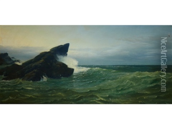 A Pair Of Pictures: Evening On The North Coast Of Cornwall Oil Painting - David James