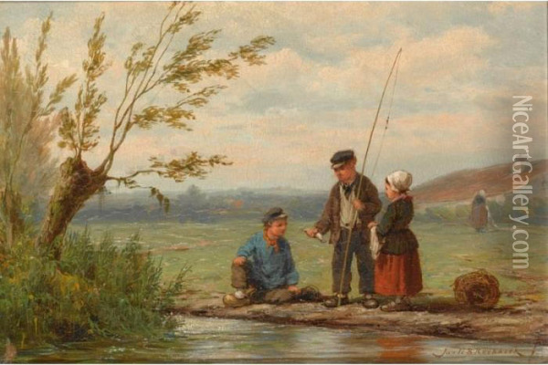 The Little Anglers Oil Painting - Johannes Hermann Barend Koekkoek
