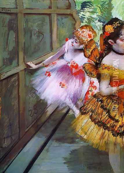 Ballet Dancers in Butterfly Costumes (detail) Oil Painting - Edgar Degas