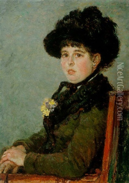 Portrait De Femme Au Chapeau A Plumes Oil Painting - Gustave Caillebotte