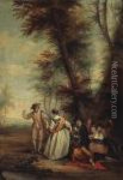 A Fete Galante; And A Companion Painting (a Pair) Oil Painting - Nicolas Lancret