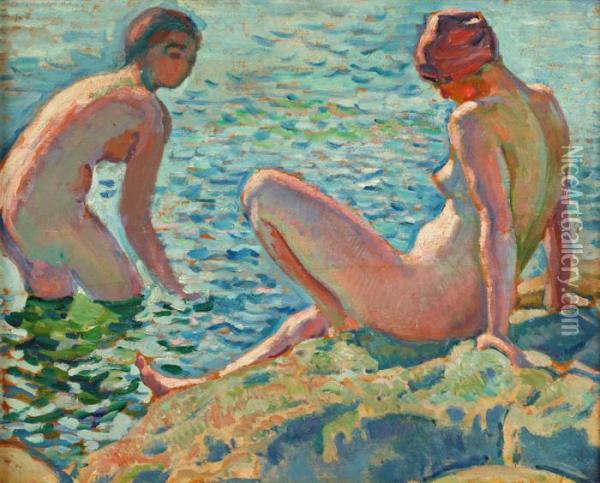 Les Baigneuses Oil Painting - Theo van Rysselberghe