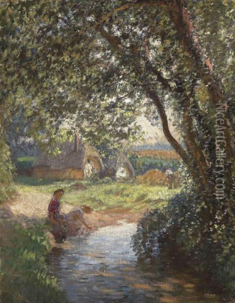 The Little Pool Oil Painting - George Clausen