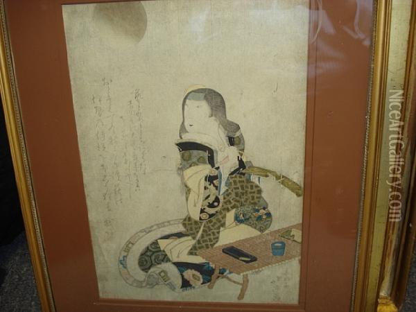 Courtesan Oil Painting - Sekkatei Hokushu