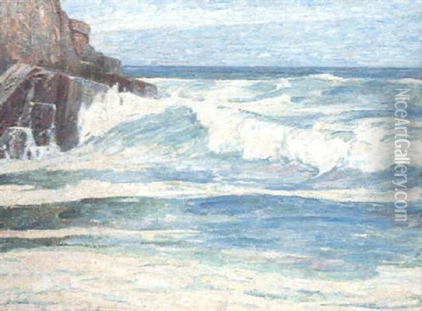 Surf Breaking On Rocks Oil Painting - Emil Carlsen