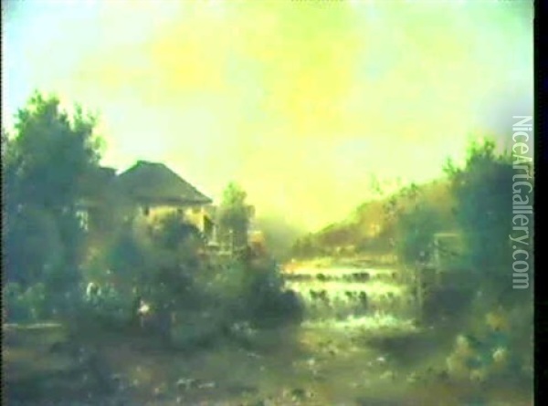 Die Wassermuhle Oil Painting - Emil Barbarini
