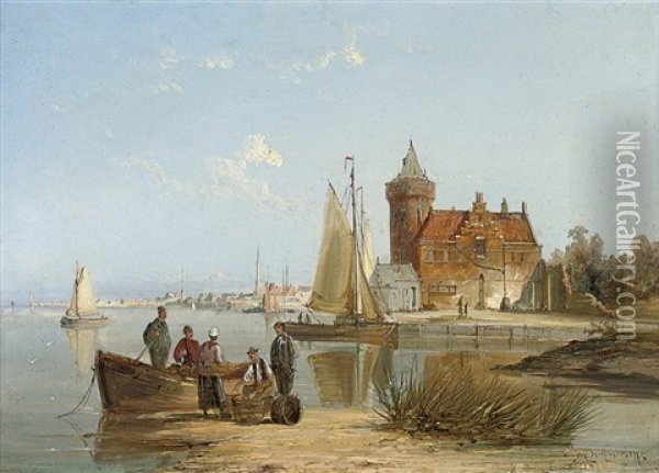 The House De Vraag, On The Amstel, Amsterdam Oil Painting - William Raymond Dommersen