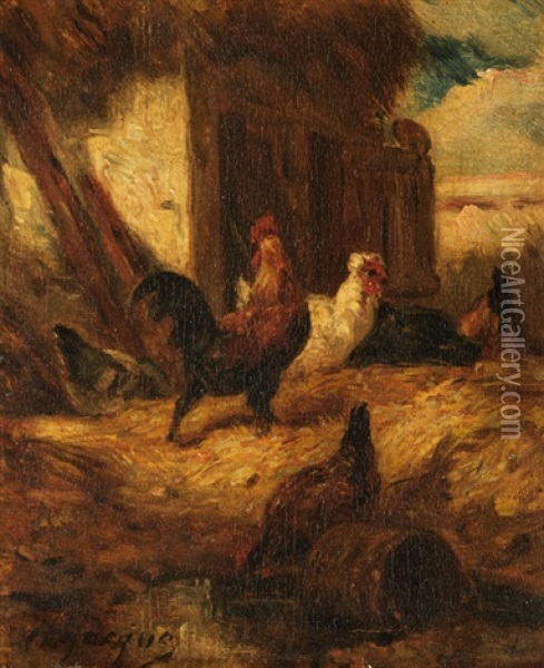 Kleiner Huhnerhof Oil Painting - Charles Emile Jacque