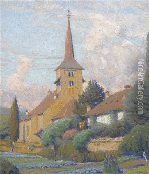 Sommerlicher Garten Mit Kirche Oil Painting - Jean Philippe Edouard Robert