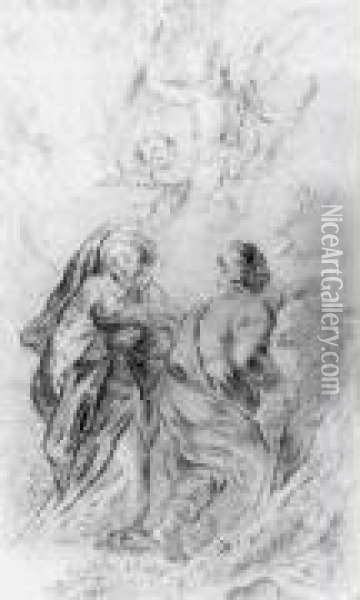 La Sainte Famille Guidee Par Des Anges Oil Painting - Charles de Lafosse