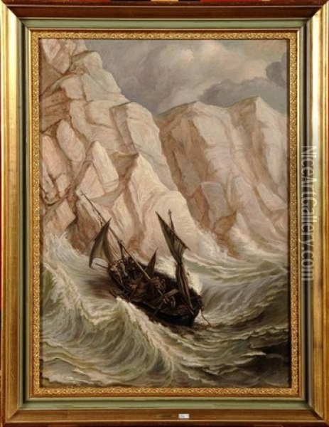 Bateau De Peche Dans La Tempete Oil Painting - Edgar (Alfred) Baes