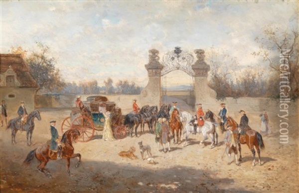 Abreise Vor Dem Schloss Oil Painting - Alexander Ritter Von Bensa
