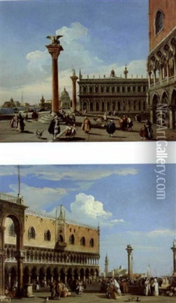 The Doge's Palace, Venice (+ The Piazzetta, Venice; Pair) Oil Painting - Edward Pritchett