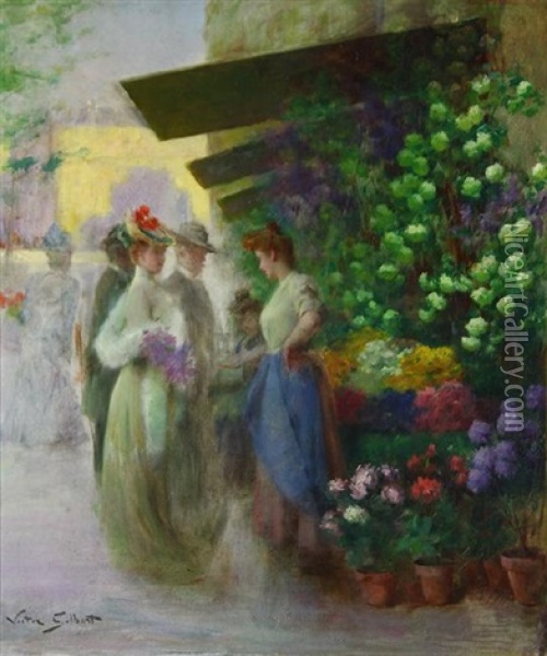 Le Marche Aux Fleurs Oil Painting - Victor Gabriel Gilbert
