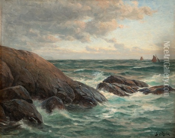 Waves Against The Shore Oil Painting - Berndt Adolf Lindholm