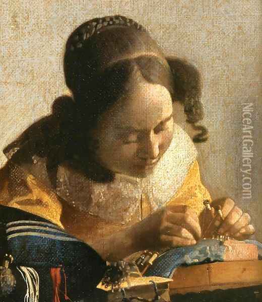 The Lacemaker (detail) Oil Painting - Jan Vermeer Van Delft
