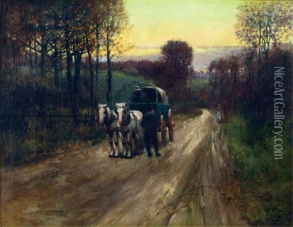 Horse-drawn Carriage On A Rural Path, St. Louis Oil Painting - Paul Cornoyer