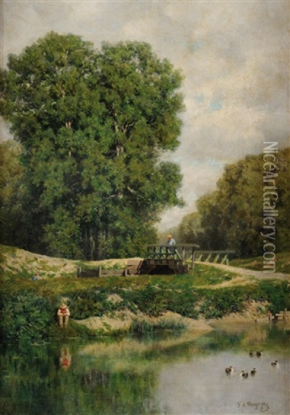 Un Dimanche A La Peche Oil Painting - Claude Francois Auguste Mesgrigny