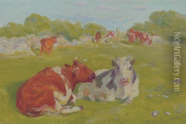 Drovtyggende Koer Oil Painting - Theodor Philipsen