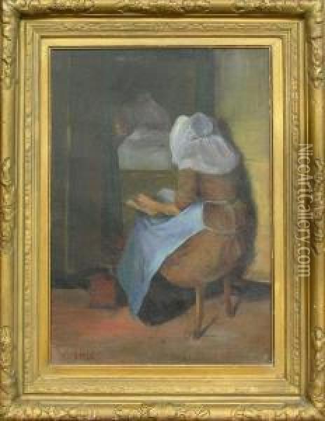 Reading By The Bedside Oil Painting - Helen Hyde