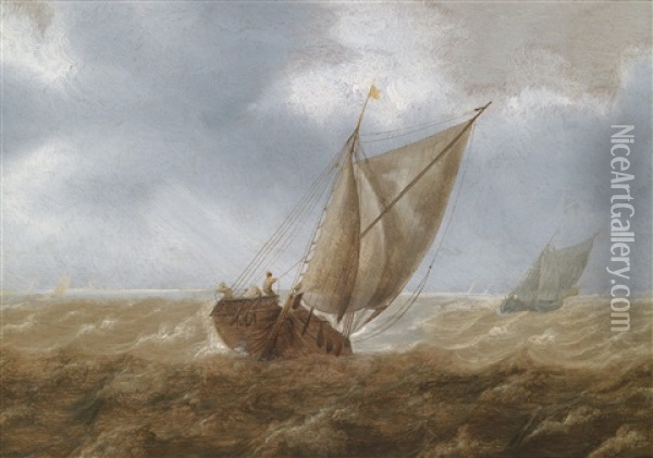 Eine Schaluppe In Bewegter See Oil Painting - Pieter Mulier the Elder